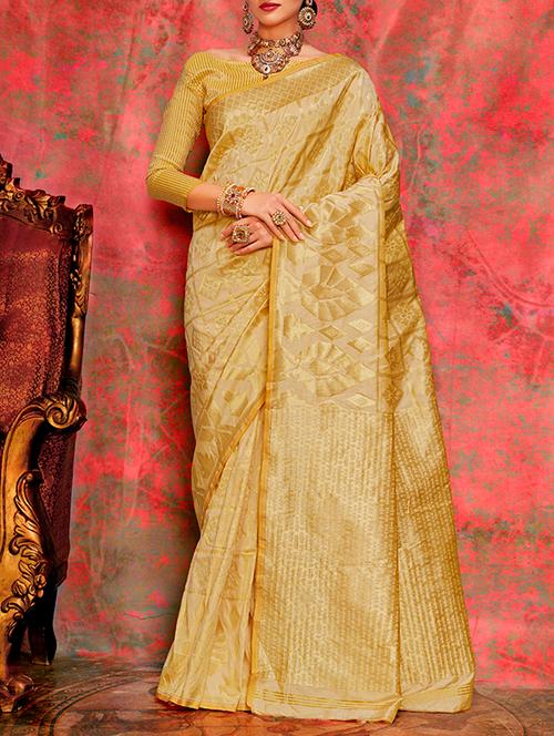 gold silk kanjivaram saree with blouse - 14782319 - Very Small Image - 1
