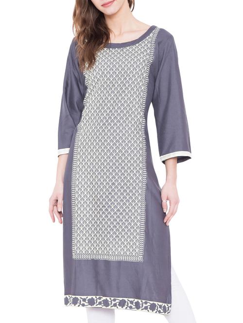 grey cotton straight kurta - 14782645 - Very Small Image - 1