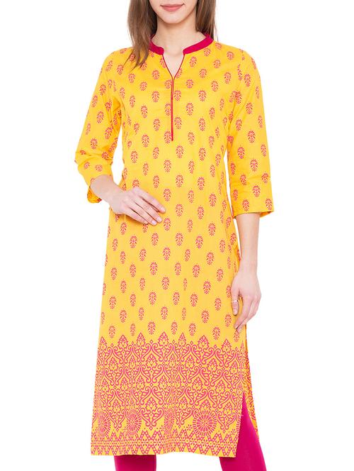 orange cotton straight kurta - 14782667 - Very Small Image - 1