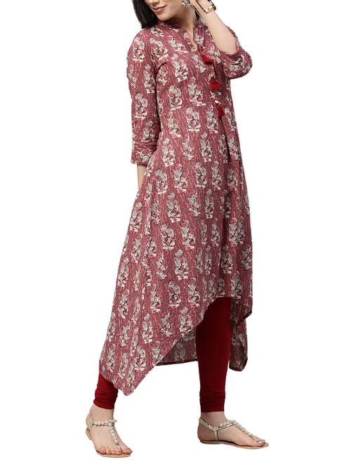pink cotton high-low kurta - 14783366 - Very Small Image - 1