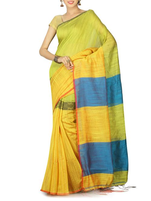 yellow jute saree with blouse - 14784331 - Very Small Image - 1