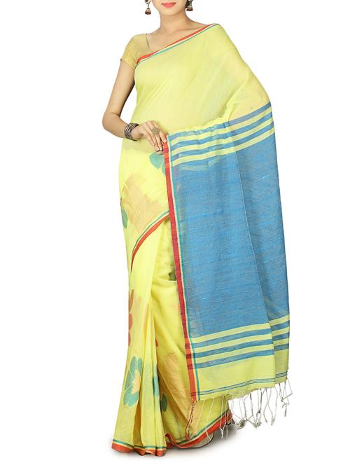 yellow jute saree with blouse - 14784333 - Very Small Image - 1