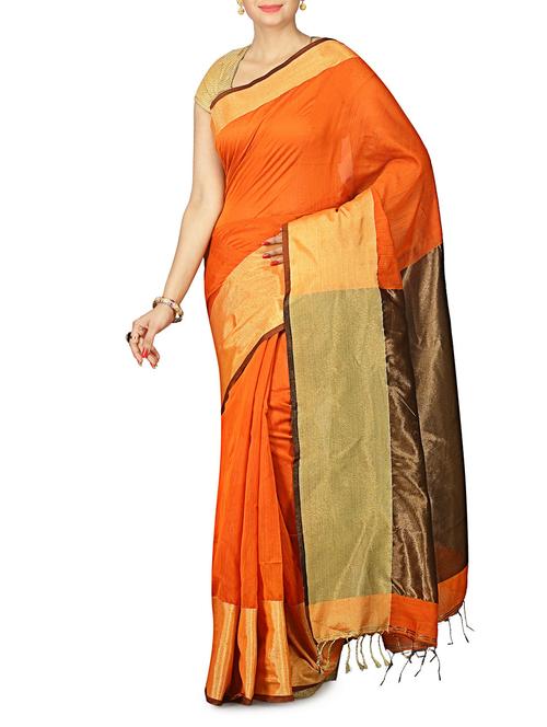 orange jute saree with blouse - 14784396 - Very Small Image - 1