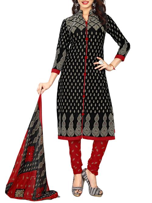 black crepe printed unstitched suit - 14785673 - Very Small Image - 1