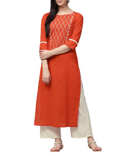 orange cotton kurta palazzo set - 14786193 - Very Small Image - 1