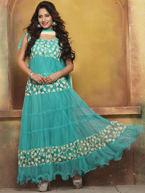 turquoise flared unstitched suit - 14787808 - Very Small Image - 1