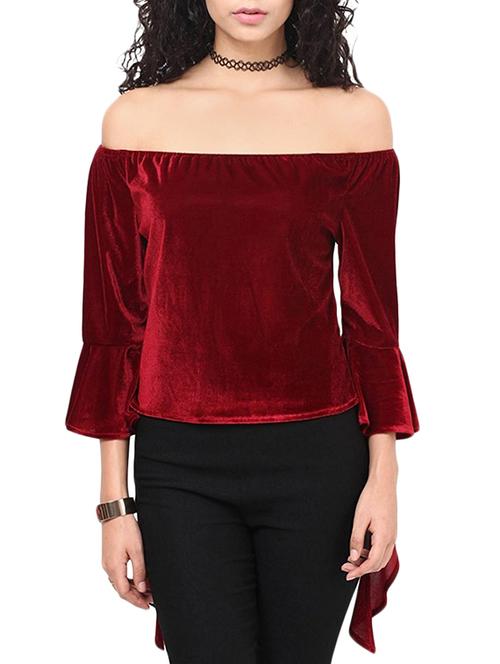 maroon off shoulder top - 14788386 - Very Small Image - 1