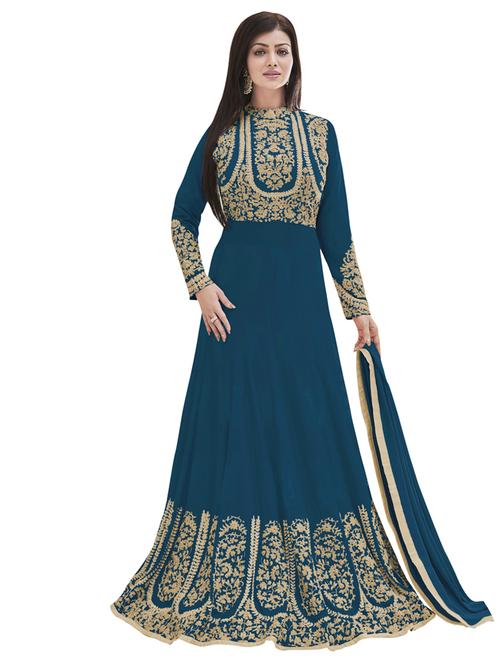 embroidered semi-stitched anarkali suit - 14788781 - Very Small Image - 1