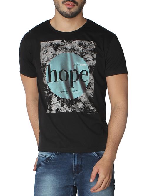 black cotton chest print t-shirt - 14789561 - Very Small Image - 1