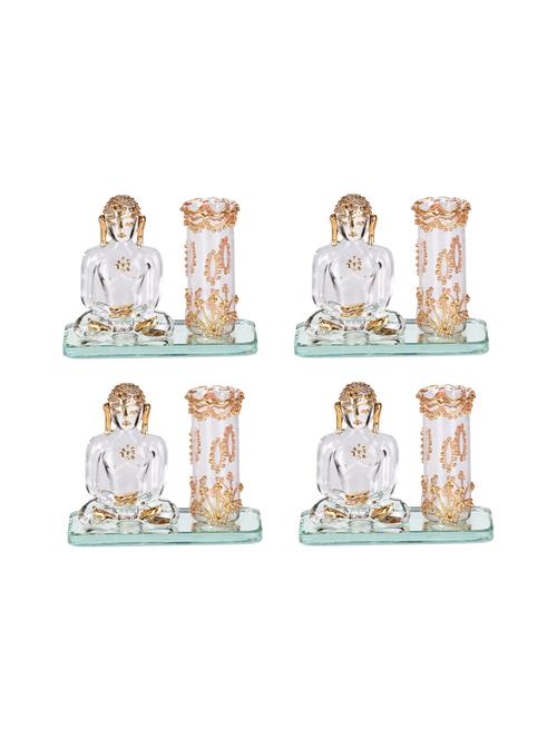somil crystal glass praying buddha pen stand table top showpiece figurine for your concentration and blessing (set of 4) - 14789648 - Very Small Image - 1