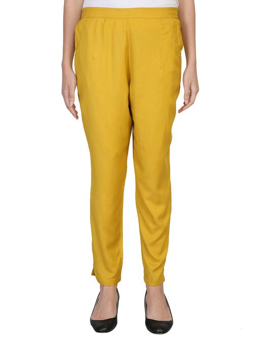 yellow rayon flat front trouser - 14789654 - Very Small Image - 1