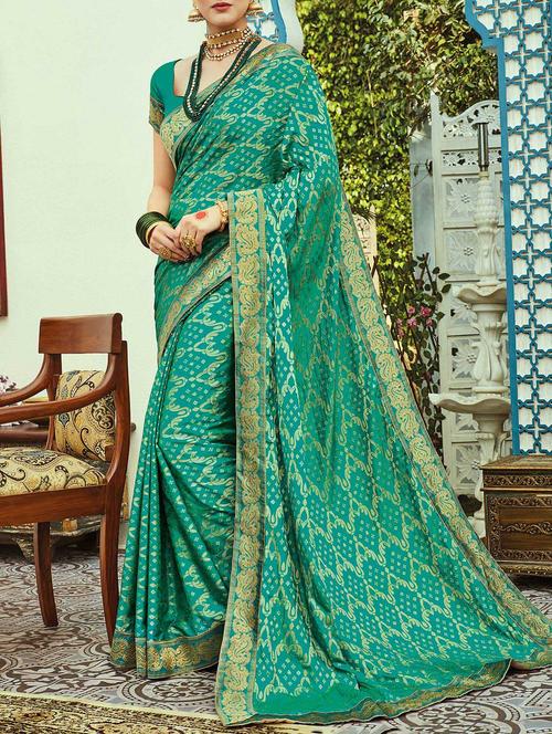 turquoise silk saree with blouse - 14789664 - Very Small Image - 1