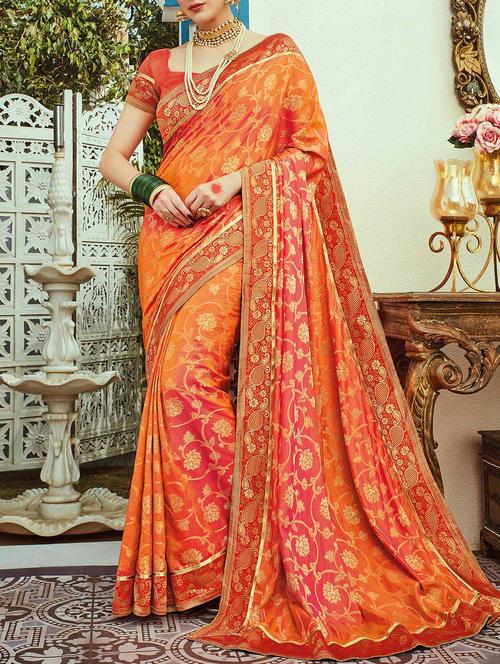 orange silk saree with blouse - 14789669 - Very Small Image - 1