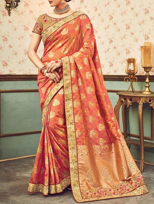 orange silk saree with blouse - 14789685 - Very Small Image - 1