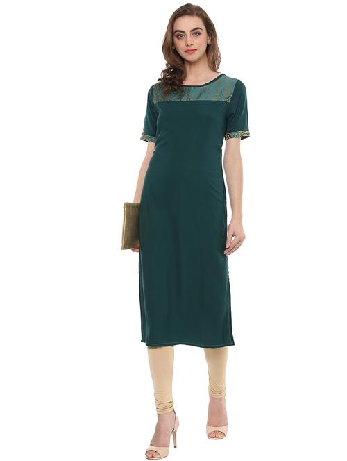 bottle green straight kurta - 14790111 - Very Small Image - 1