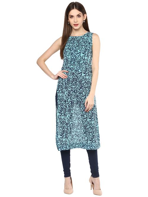 turquoise georgette straight kurta - 14790163 - Very Small Image - 1