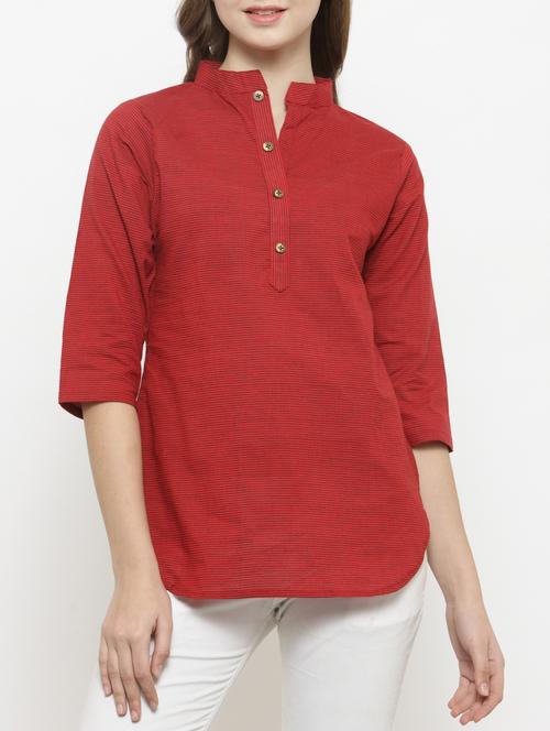 maroon cotton tunic - 14790502 - Very Small Image - 1