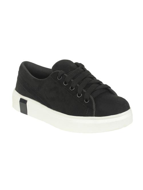 black faux leather laceup sneakers - 14791359 - Very Small Image - 1