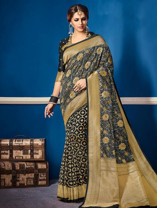 delicate golden zari banarasi saree - 14791617 - Very Small Image - 1