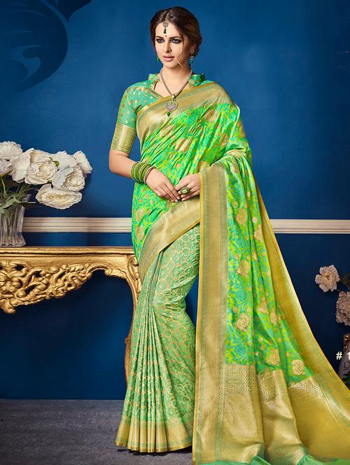 delicate golden zari banarasi saree - 14791634 - Very Small Image - 1
