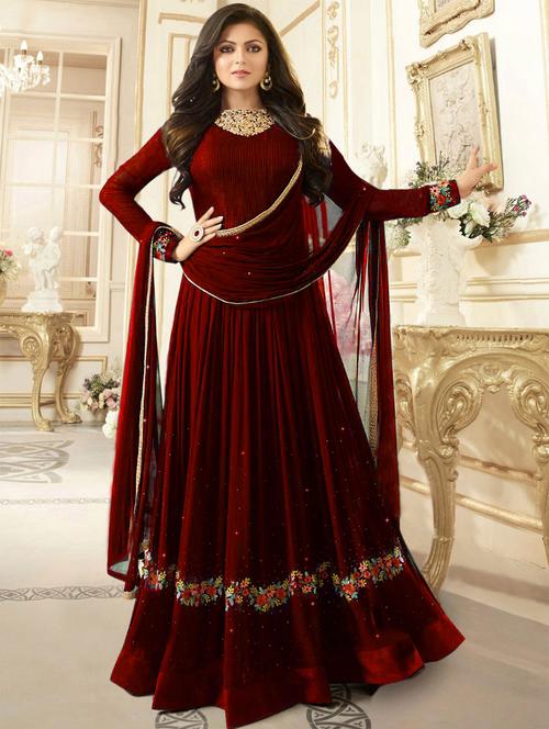 embroidered flared semi-stitched suit - 14791689 - Very Small Image - 1