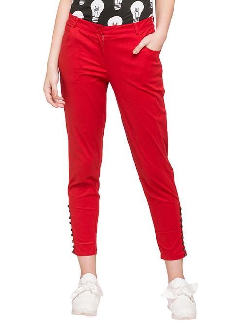 red solid flat front trouser - 14791729 - Very Small Image - 1
