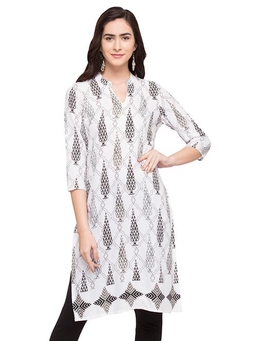white cotton straight kurta - 14791737 - Very Small Image - 1