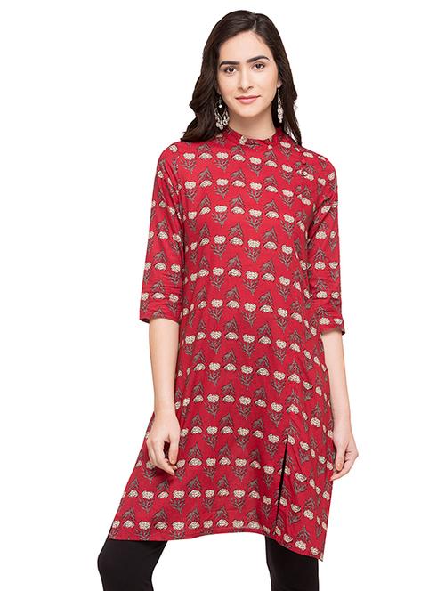 maroon cotton straight kurta - 14791740 - Very Small Image - 1