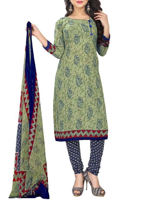 green cotton blend printed unstitched suit - 14791847 - Very Small Image - 1