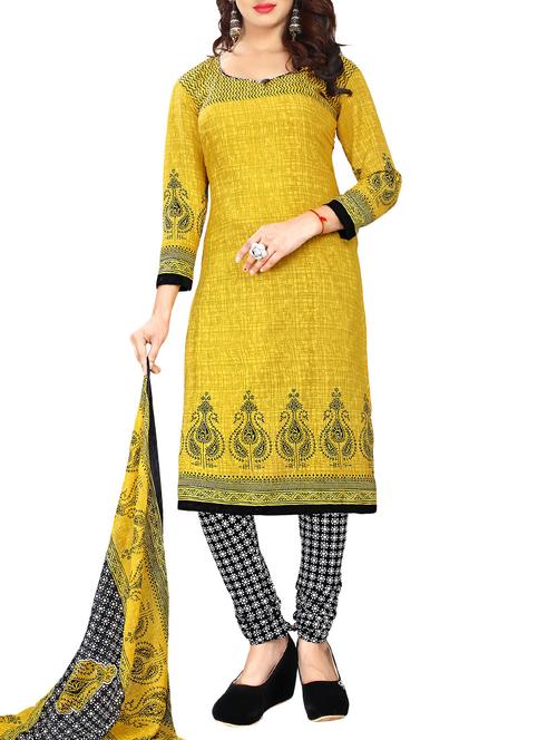 yellow cotton blend printed unstitched suit - 14791851 - Very Small Image - 1