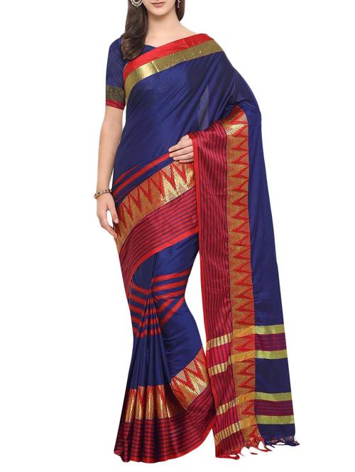 temple bordered woven saree with blouse - 14792174 - Very Small Image - 1