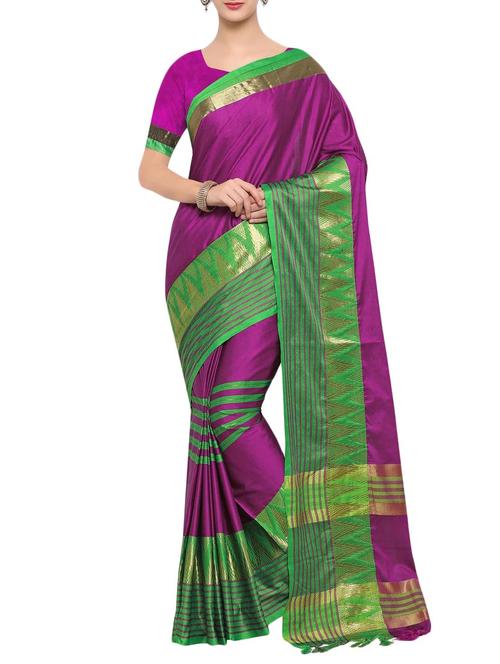 temple bordered woven saree with blouse - 14792176 - Very Small Image - 1