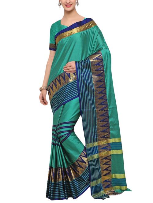 temple bordered woven saree with blouse - 14792177 - Very Small Image - 1