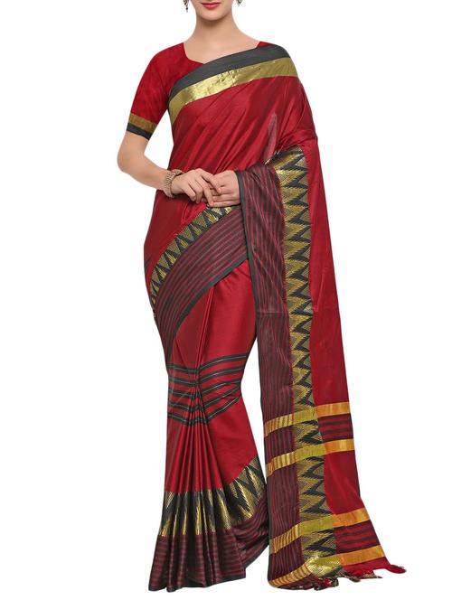 temple bordered woven saree with blouse - 14792179 - Very Small Image - 1