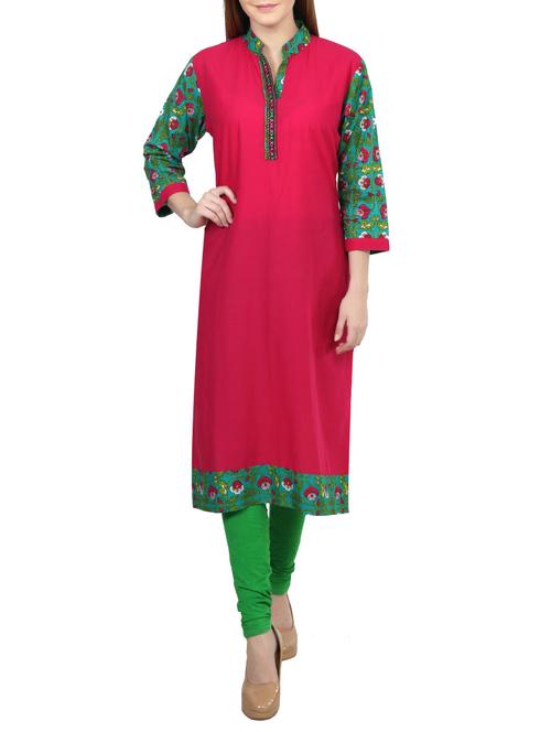 pink cotton straight kurta - 14792623 - Very Small Image - 1