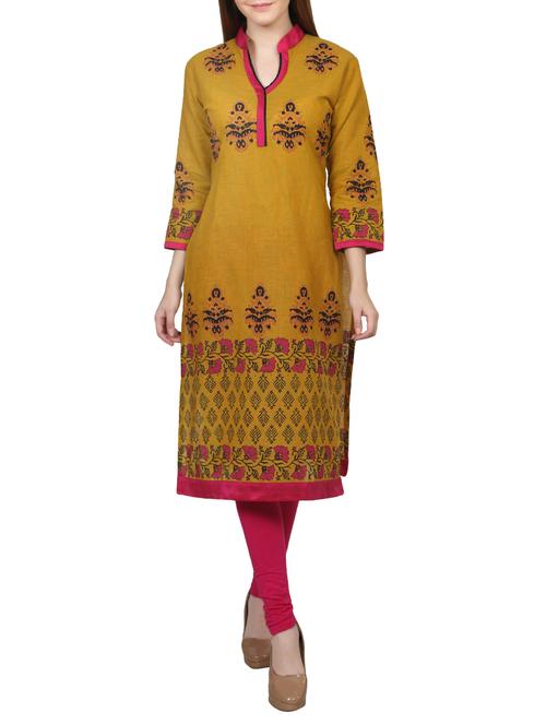 yellow cotton straight kurta - 14792625 - Very Small Image - 1