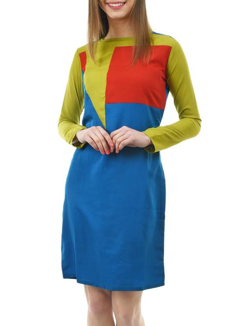 blue color block shift dress - 14792641 - Very Small Image - 1