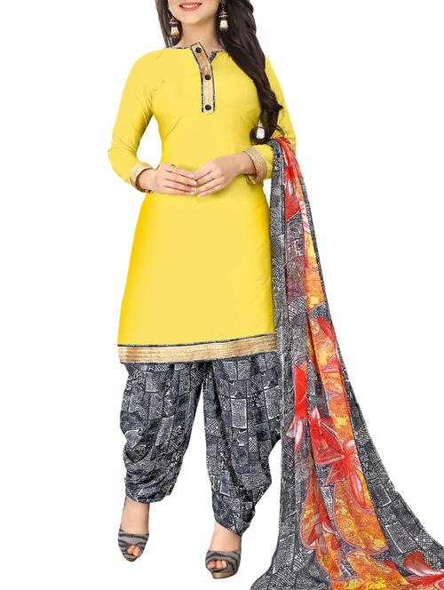 yellow cotton blend unstitched suit - 14792667 - Very Small Image - 1