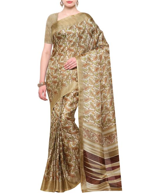 beige printed saree with blouse - 14793964 - Very Small Image - 1