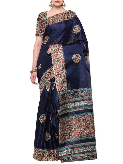 blue printed saree with blouse - 14793966 - Very Small Image - 1