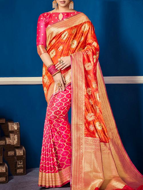 pink and orange woven saree with blouse - 14793981 - Very Small Image - 1