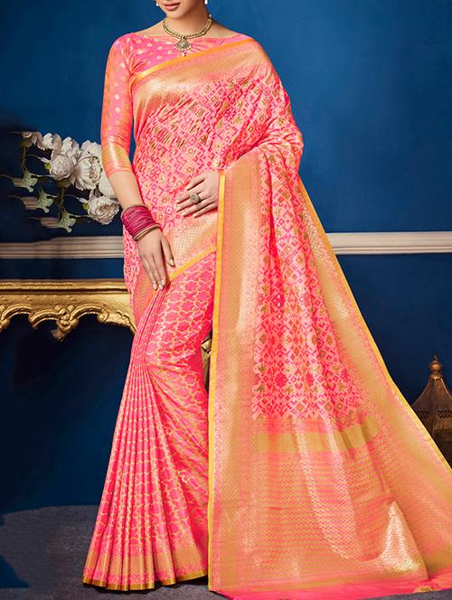 peach silk blend banarasi saree with blouse - 14793988 - Very Small Image - 1