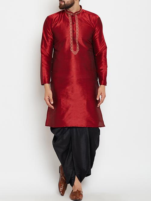 maroon and black dupion ethnic wear set - 14794093 - Very Small Image - 1
