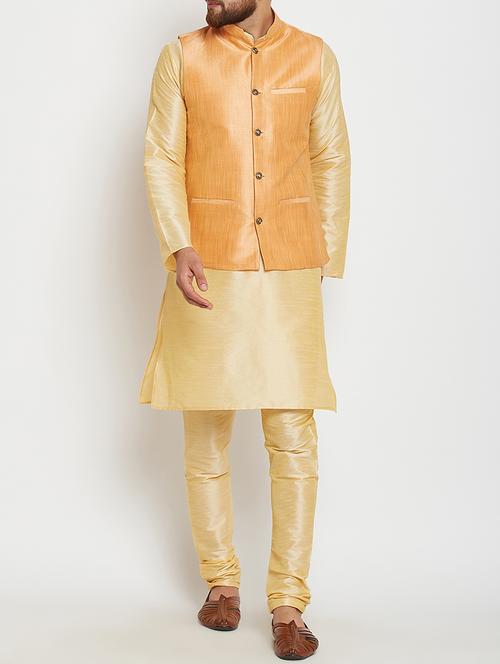 gold and peach dupion ethnic wear set - 14794134 - Very Small Image - 1