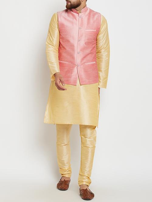 gold and light pink dupion ethnic wear set - 14794157 - Very Small Image - 1