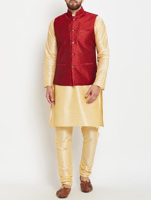 gold and maroon dupion ethnic wear set - 14794165 - Very Small Image - 1