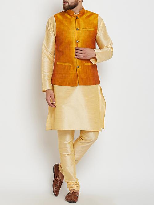 gold and mustard dupion ethnic wear set - 14794172 - Very Small Image - 1