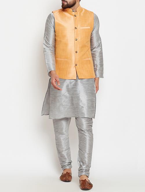 grey and peach dupion ethnic wear set - 14794173 - Very Small Image - 1