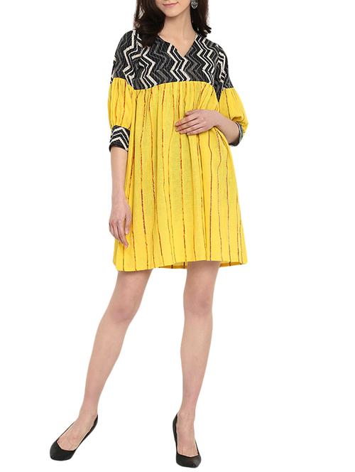 prathaa yellow yellow khesh dress with black zig-zag kantha - 14794703 - Very Small Image - 1