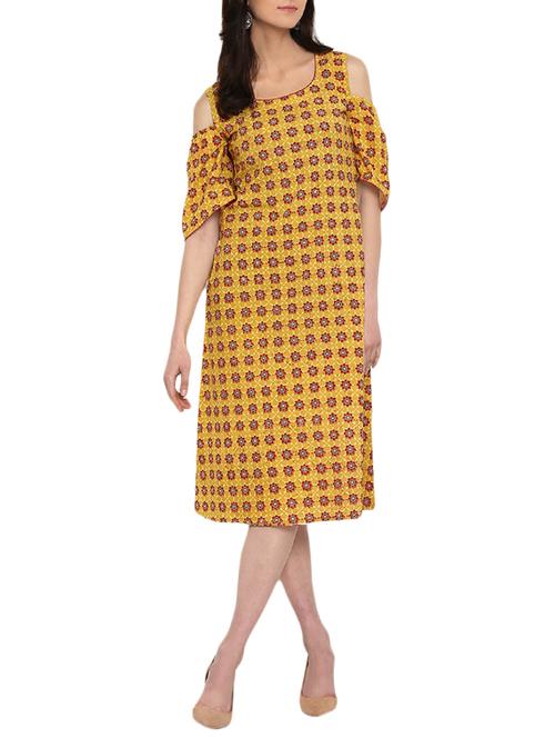prathaa yellow cold shoulderdress. - 14794707 - Very Small Image - 1